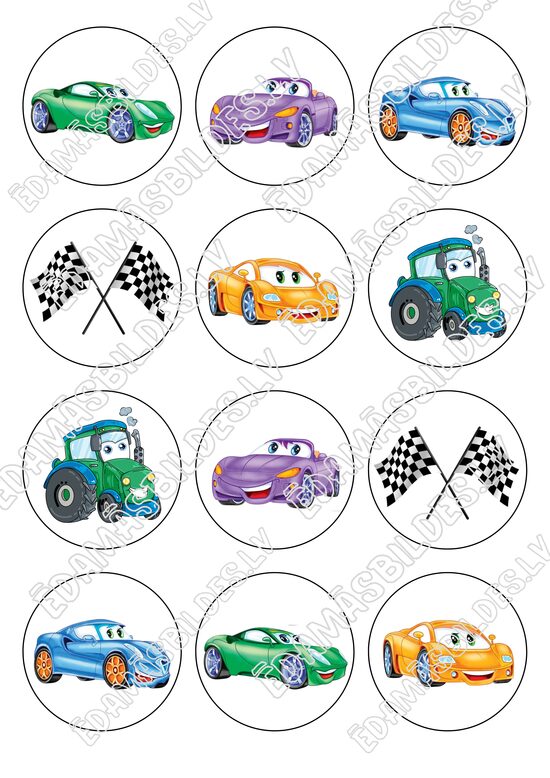 Cukura papīrs ar apdruku "Mašīnītes", 6 cm